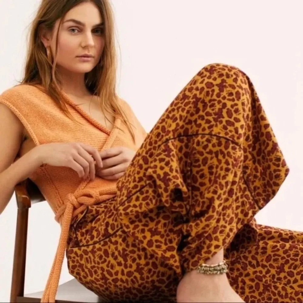 Free People Leopard Print Bennie Pant